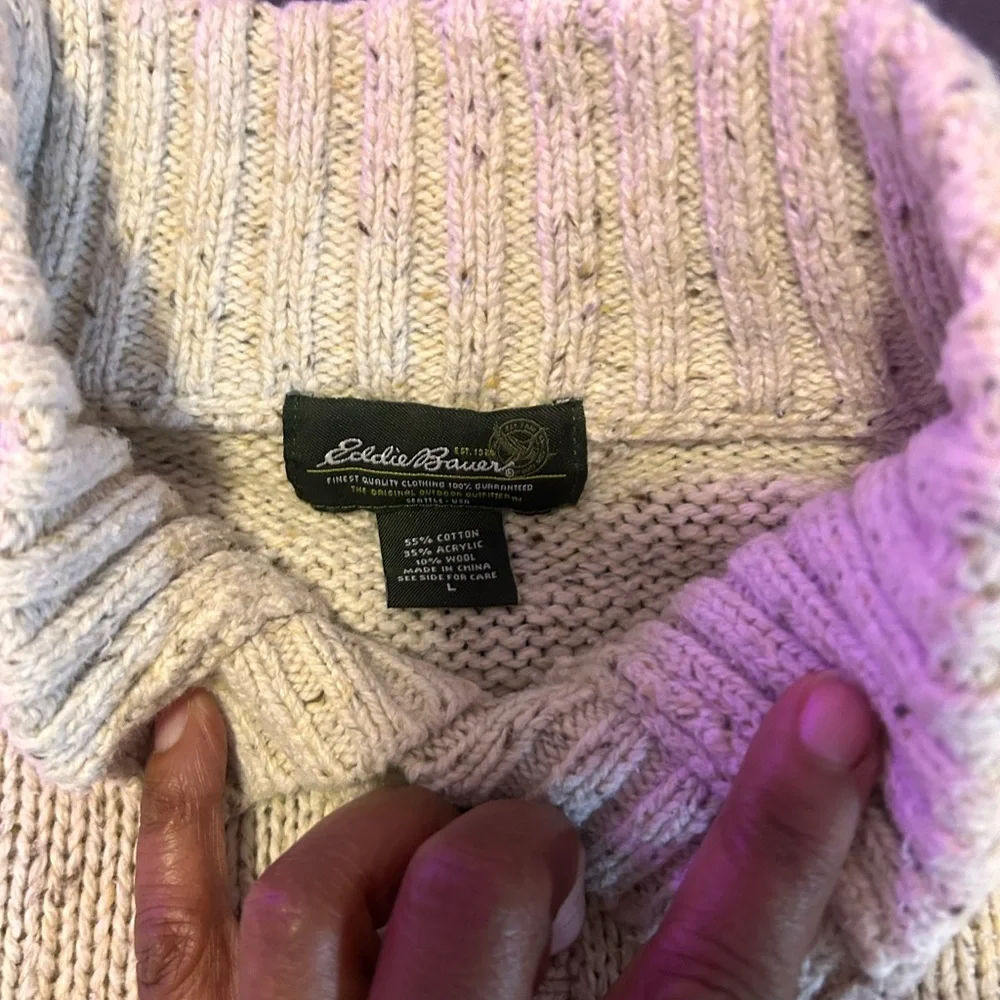 Eddie Bauer Shawl Collar Knit Sweater Men’s Large Beige Speckled